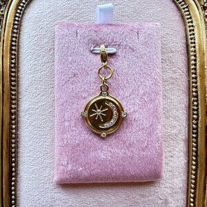 Moon & Star Charm Pendant 18k Gold PVD Stainless Steel Micro Crystals w/ Clasp